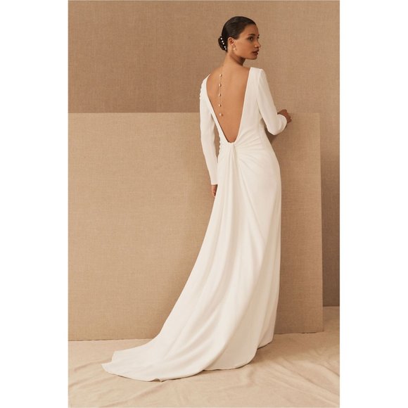 BHLDN Tadashi Shoji Maven Wedding Gown Size 14 Crepe Long Sleeve Sample - Picture 2 of 9